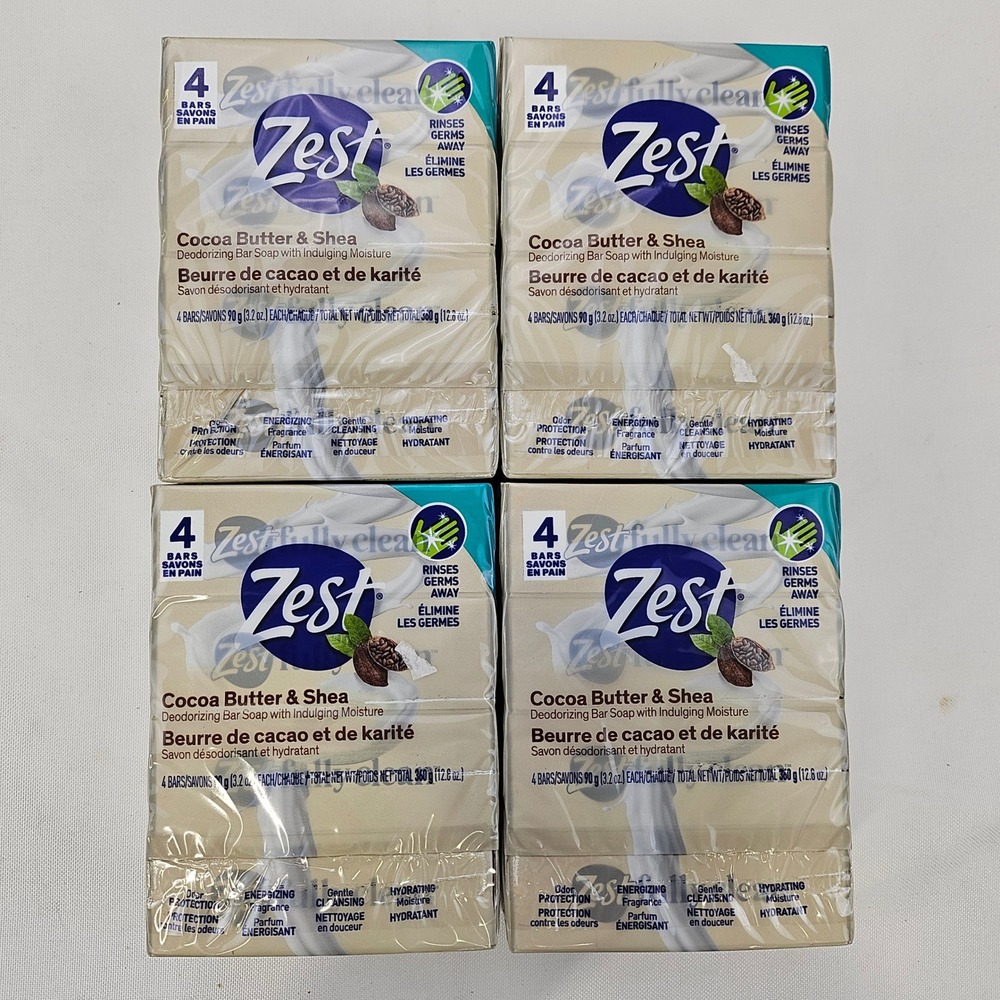 Zest Cocoa Butter & Shea Deodorizing Bar Soap 16 Bars Total 4-Packs x 4 3.2oz